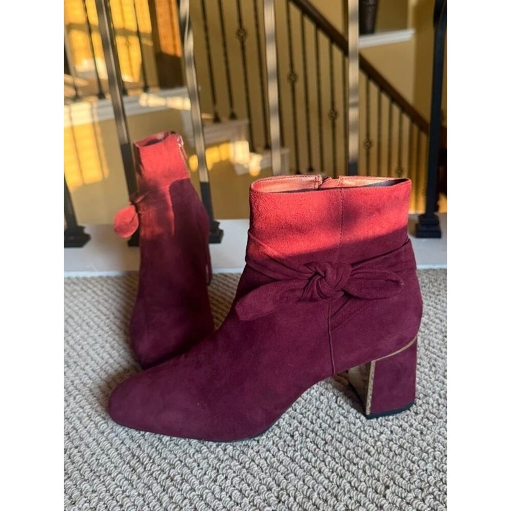 Alex Marie Burgundy Suede Bow Block Heel Ankle Boots